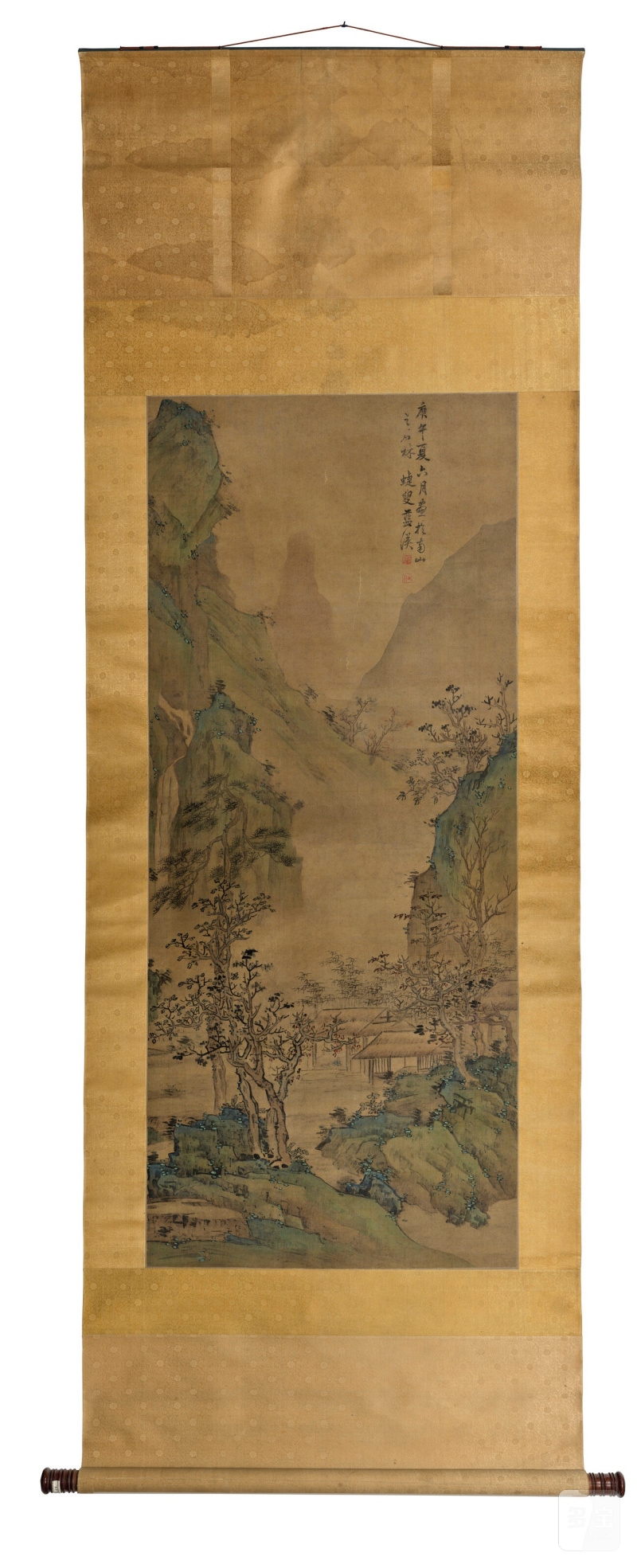 藍瑛 (款) 溪山幽居 設色絹本 立軸 題識：庚午夏六月畫於南山之石林。蜨叟藍瑛。鈐印：瑛印、田叔  Paysage - 图3